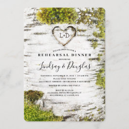 Invitación Cena Rústica de la Cena de Birch Carved Heart Rust