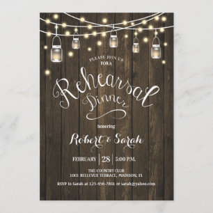 Invitación Cena Rústica de Madera y Luces
