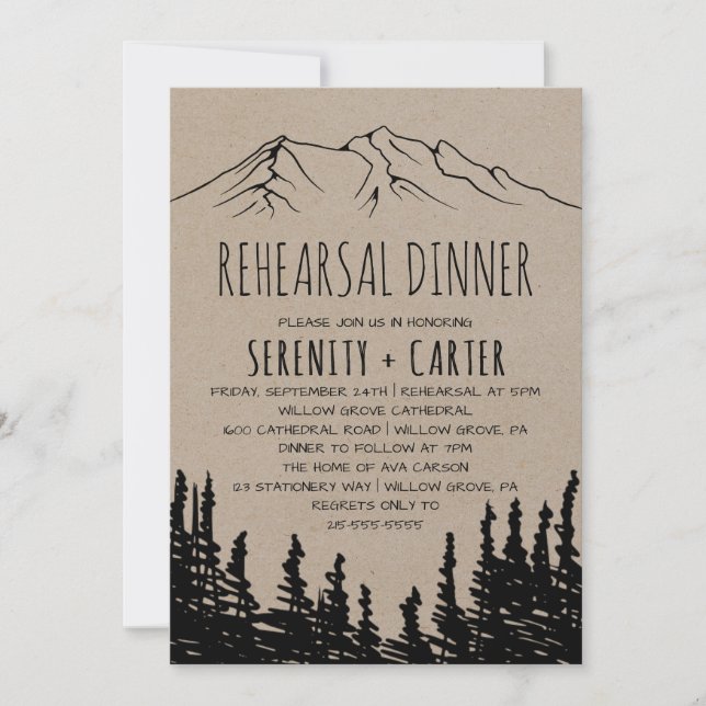 Invitación Cena rústica de montaña de madera (Anverso)