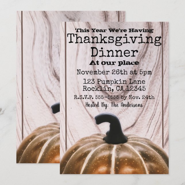 Invitación Cena rústica de otoño de calabaza de Acción de Gra (Anverso / Reverso)