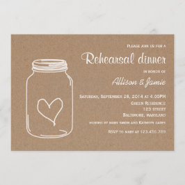 Invitación Cena rústica del ensayo del corazón de Masonjar