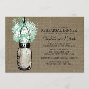 Invitación Cena rústica del ensayo del tarro de albañil de la