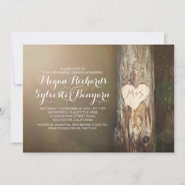 Invitación cena rústica en el campo del árbol de amor invitac (Anverso)