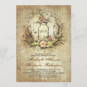 Invitación Cena rústica floral del ensayo del tarro de
