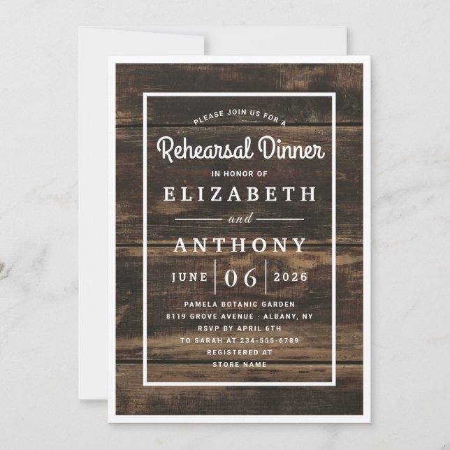 Invitación Cena Rústica Sencilla y Elegante de Madera de Barn (Anverso)