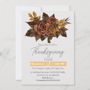 Invitación Cena sencilla de Acción de Gracias acuarela flor o