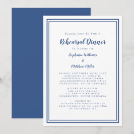 Invitación Cena sencilla de Boda azul y blanco
