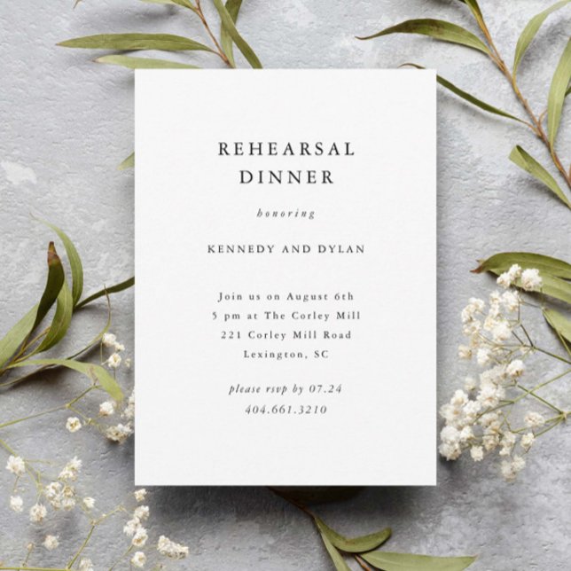 Invitación Cena sencilla de Boda blanco y negro (Simple elegant typography wedding rehearsal dinner invitations.)