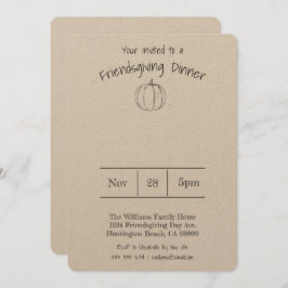 Invitación Cena sencilla de calabaza escrita a mano