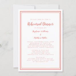 Invitación Cena simple de corales y Bodas blancos