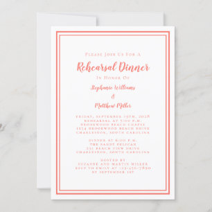 Invitación Cena simple de corales y Bodas blancos