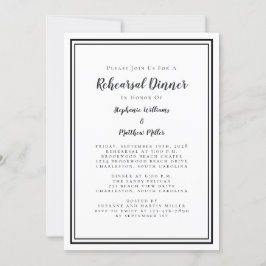 Invitación Cena Simple de Ensayo de Boda en Blanco y Negro