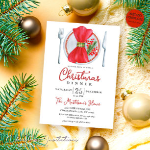 Invitación Cena simple de Navidades festivos