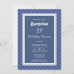 Invitación Cena sorpresa del patrón blanco azul de cumpleaños