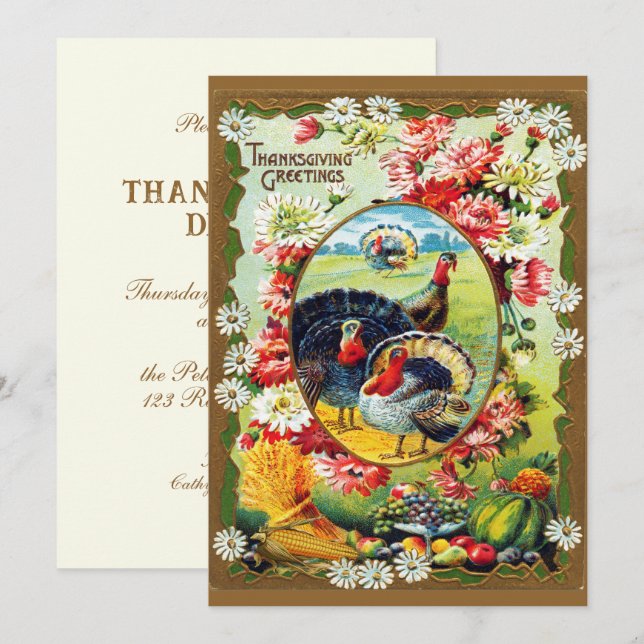 Invitación Cena tradicional de Acción de Gracias de estilo vi (Anverso / Reverso)