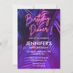 Invitación Cena tropical de neón rosa cumpleaños 94