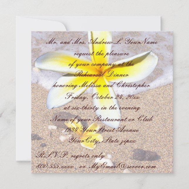 Invitación Cena tropical del ensayo de la boda de playa del (Anverso)