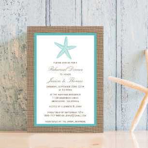 Invitación Cena Turquoise Starfish Burlap Beach