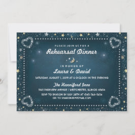 Invitación Cena verde azulada de la Luna y las Estrellas con