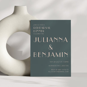 Invitación Cena Verde azulada elegante minimalista y de ensay