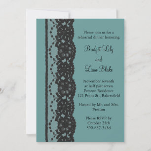 Invitación Cena verde azulada francesa de ensayo de encaje