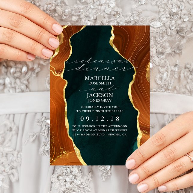 Invitación Cena verde azulada, Naranja quemada y ensayo de or (Subido por el creador)