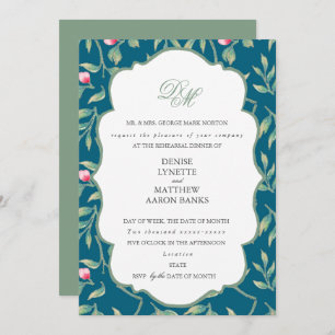 Invitación Cena Verde azulada y verde basil de medianoche