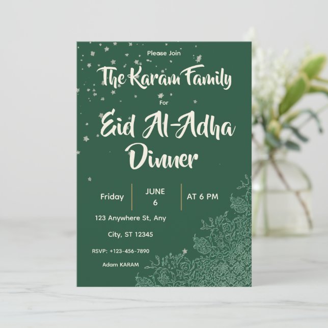Invitación Cena Verde de Eid Al-Adha (Anverso de pie)
