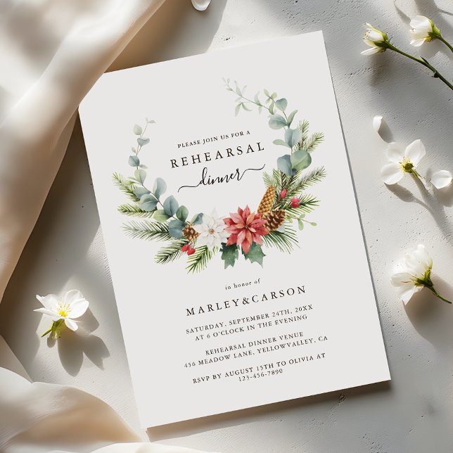 Invitación Cena Wreath Evergreen Boda Ensayo (Subido por el creador)