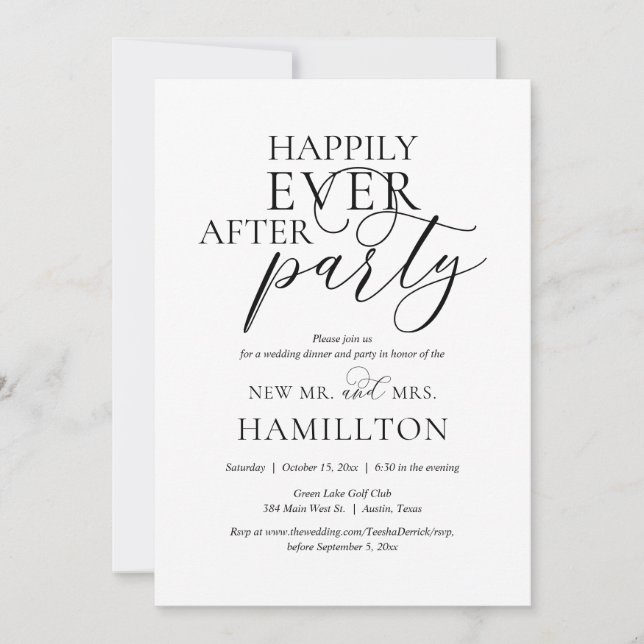 Invitación Cena y fiesta de boda Felices para siempre (Anverso)