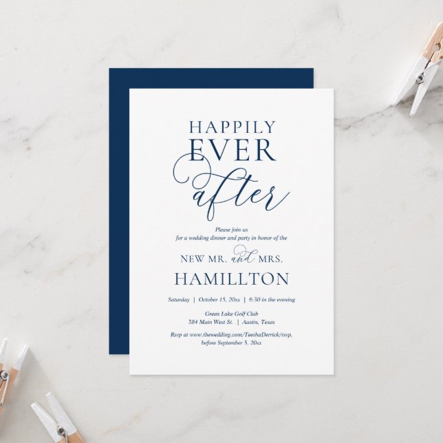 Invitación Cena y Fiesta de Boda Felices para Siempre (Anverso/Reverso In Situ)