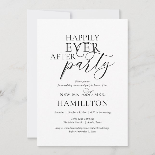 Invitación Cena y fiesta de boda para siempre feliz (Anverso)
