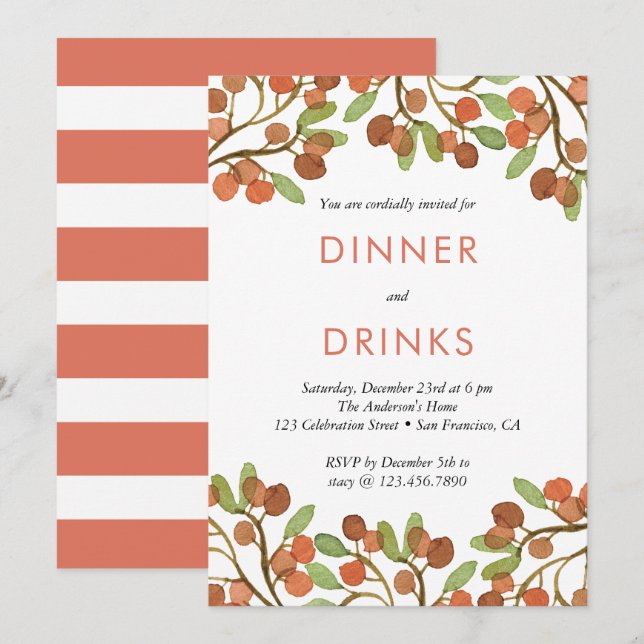 Invitación Cena y fiesta de feriados de borrachos y bebidas (Anverso / Reverso)