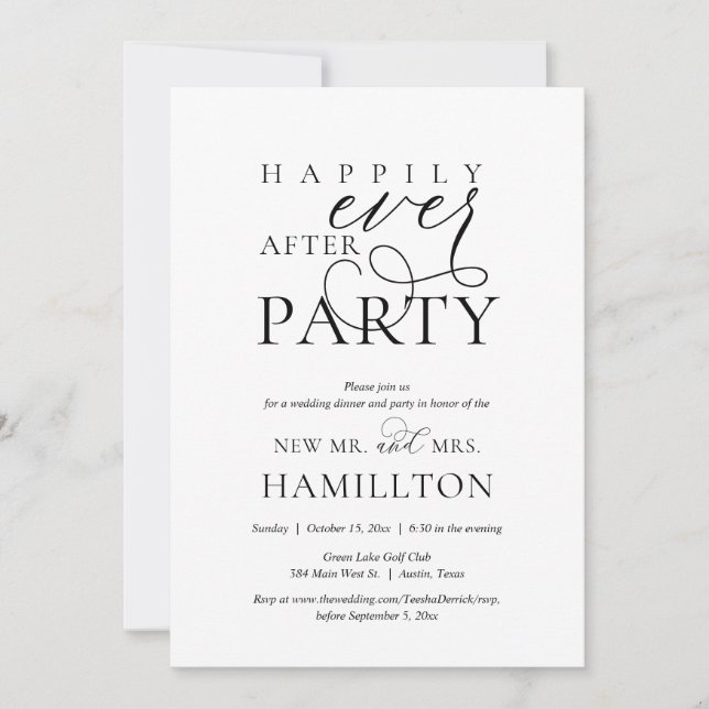 Invitación Cena y fiesta de post boda Felices para siempre (Anverso)