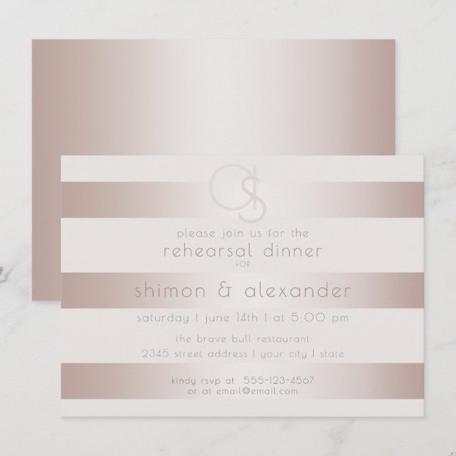 Invitación Cenas de ensayo de boda | Elegante Rubor moderno (Anverso / Reverso)