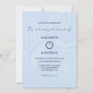 Invitación Cenas de ensayo de conchas marinas azules costeras