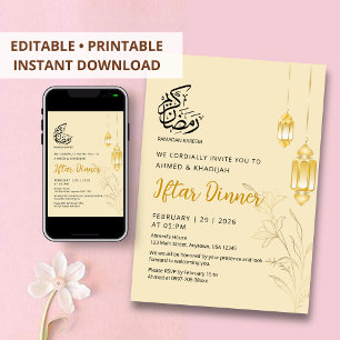 Invitación Cenas de Iftar con Faroles Florales de Oro de Lujo