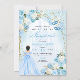 Invitación Cenicienta azul claro Masquerade Quinceanera