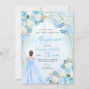 Invitación Cenicienta azul claro Masquerade Quinceanera
