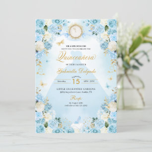 Invitación Cenicienta azul claro princesa vestida Quinceanera