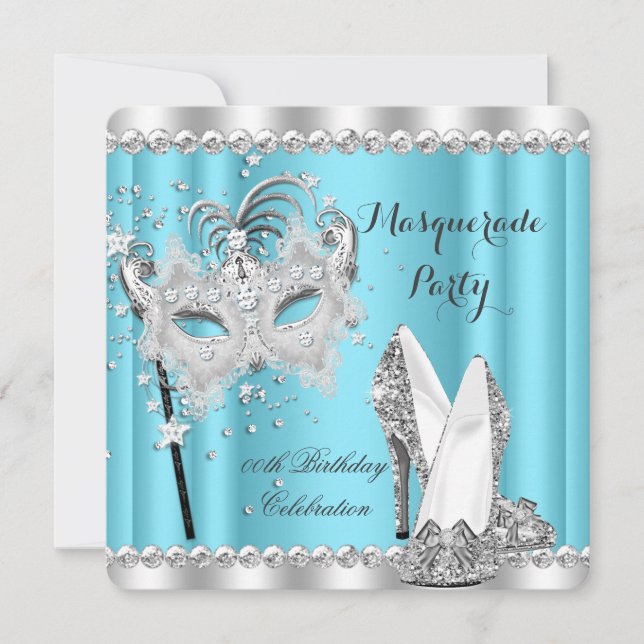 Invitación Cenicienta Azul Máscara de Máscara de Cumpleaños d (Anverso)