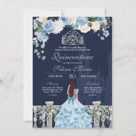 Invitación Cenicienta azul medianoche Princesa Quinceañera