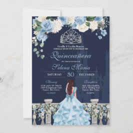 Invitación Cenicienta azul medianoche Princesa Quinceañera