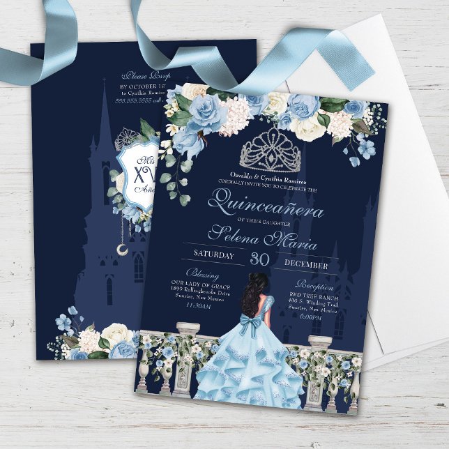 Invitación Cenicienta azul medianoche Princesa Quinceañera (Subido por el creador)
