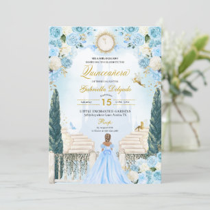 Invitación Cenicienta azul Princesa Fairy Quinceanera