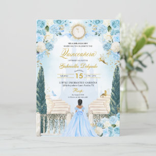 Invitación Cenicienta azul Princesa Fairy Quinceanera