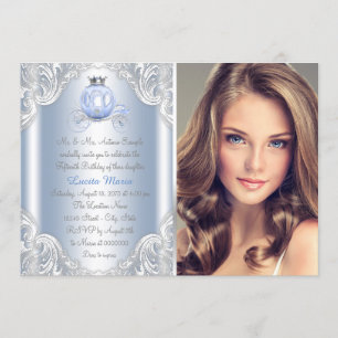 Invitación Cenicienta Azul Princesa Quinceañera