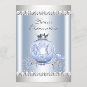 Invitación Cenicienta Azul Princesa Quinceañera Plata