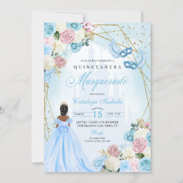 Invitación Cenicienta azul rosa Rubor Masquerade Quinceanera
