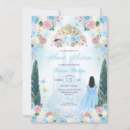 Invitación Cenicienta azul y rosa de cuento de hadas Princesa